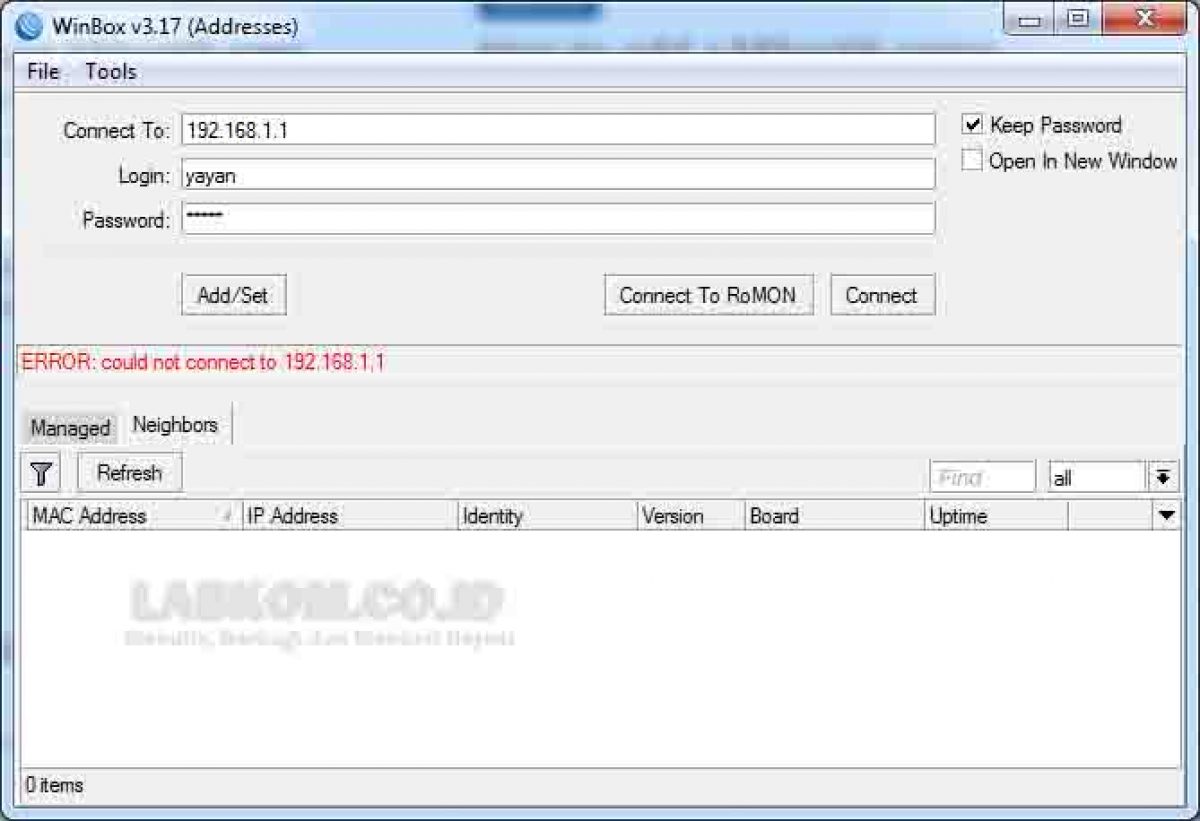 Solusi Untuk Pesan Error Ketika Login Pada Winbox Mikrotik Labkom Co Id