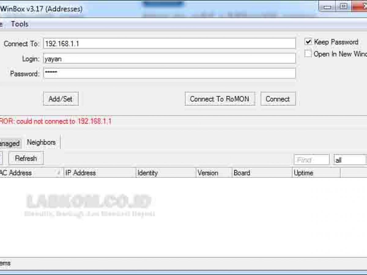 Solusi Untuk Pesan Error Ketika Login Pada Winbox Mikrotik Labkom Co Id