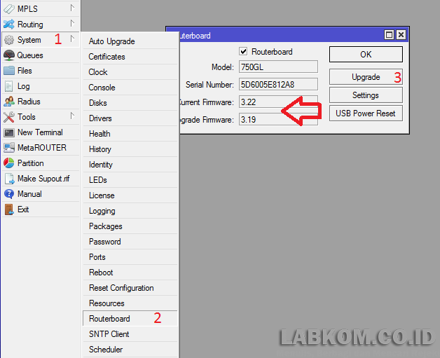 mikrotik upgrade routerboard firmware