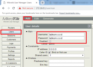 Membuat User PPTP/L2TP Server dengan Userman