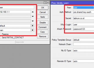 Konfigurasi IPSec VPN Mikrotik Menggunakan Metode Keamanan Xauthentication ipsec mikrotik