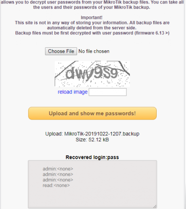 cara mengetahui password mikrotik dari file backup