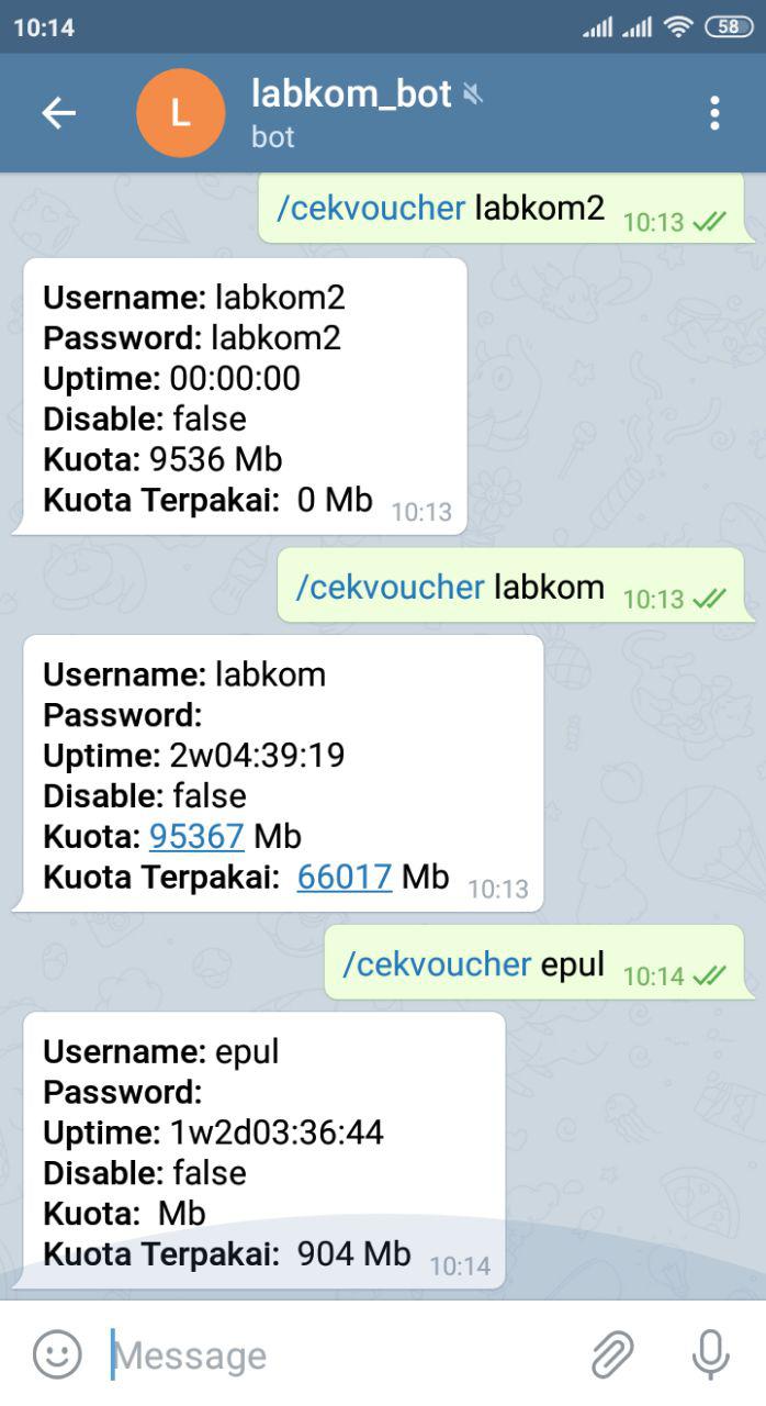 Cek Kuota Voucher Hotspot dengan Bot Telegram