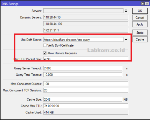 Mikrotik настройка dns doh